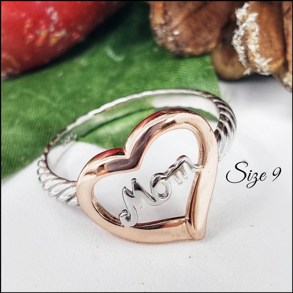 Jewelry - S.Silver Two Tone Rose Gold Plated Mom Heart Ring